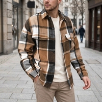 Kemeja Flanel Kotak-kotak Pria Bahan Polyester Tebal, Lengan Panjang, Kancing Depan, Kerah Turun, Kasual, Ukuran Besar, Kantong Dada