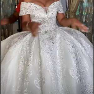 Gaun pengantin mewah berkilau 2025 gaun pengantin applique renda batu bersinar gaun pernikahan bahu terbuka gaun pengantin manik-manik - Product Image 1