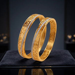 Gold Plated Brass Greek Key Geometric Laser Cut Bangle <b>Bracelet</b> Set CZ <b>Crystal</b> Stone Indian Traditional Bridal Jewelry - Product Image 2