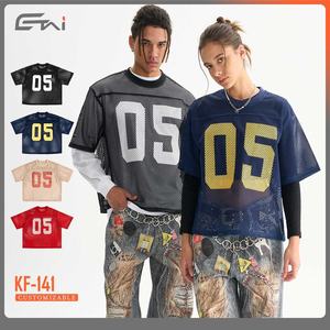 เสื้อยืดผ้าตาข่ายสำหรับผู้ชายเสื้อยืดพิมพ์ลายตัวอักษรเสื้อยืดสตรีทแบบกำหนดเองแฟชั่นใหม่ - Product Image 1