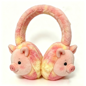 Orejeras de peluche personalizadas con diseño de orejas de cerdo en colores rosa y amarillo con efecto tie-dye. - Product Image 1