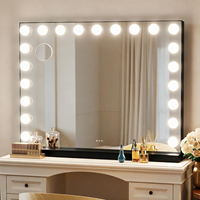 Miroir de maquillage sur pied avec écran tactile LED carré 100x80, avec cadre en métal et éclairage à 3 couleurs