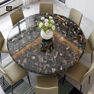 Set di Tavoli da Pranzo Rotondi in Marmo di Quarzo Fumé, Arredamento di Lusso con Pietre Preziose <span class=keywords><strong>per</strong></span> Hotel e Ville - Product Image 1