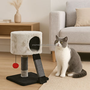 YOUME Modern Loft - Árbol para Gatos de Felpa Blanco y Negro con Cama Acogedora, Poste Rascador de Sisal y Divertidos Pompones, Certificado ISO y BSCI - Product Image 2