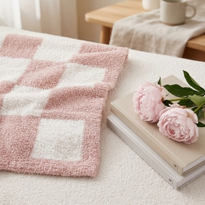 Plaid décoratif rose à carreaux en peluche Sherpa ultra doux pour canapé, style <span class=keywords><strong>San</strong></span> Marcos - Product Image 2