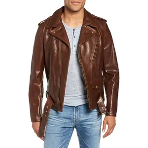 Giacche giacca in pelle cappotto da moto con tasca giacche in pelle tinta unita maschile in pelle di pecora
