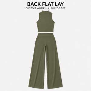 Conjunto de Dos Piezas Personalizado para Mujer, Sin Mangas, Cuello Alto, Pantalones de Pierna Ancha de Cintura Alta, para Relajarse en Casa y Actividades al Aire Libre - Product Image 4