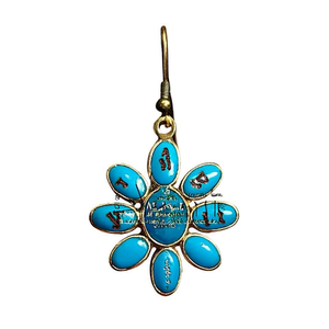 Orecchini Pendenti E577 con Fiore Dorato e Turchese, Stile Vintage, Gioielli da Donna in Lega - Product Image 1