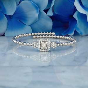 18K Solid <b>Gold</b> Beaded Bezel <b>Set</b> Diamond Art Deco Cuff Bracelet for Women - Product Image 2