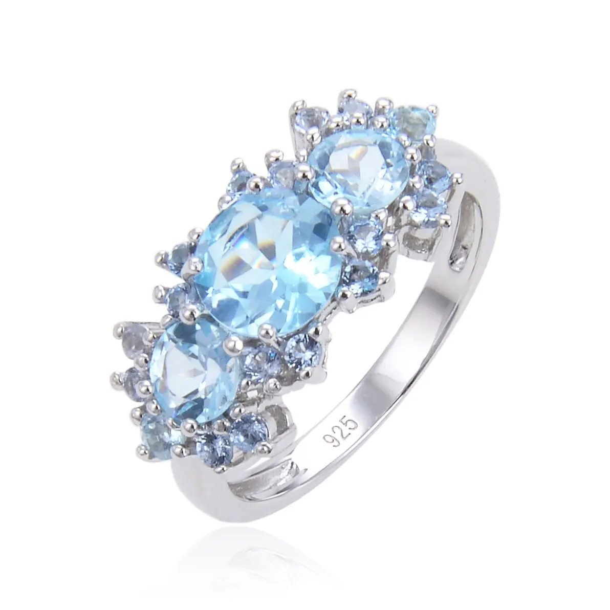 Abiding Fashion Bands Ring Natural Sky Blue Topaz Gemstone Classical 925 Sterling Silver Jewelry Women Ring For Wedding