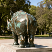 Sculpture de rhinocéros en bronze grandeur nature personnalisée, statue d'animal en métal représentant un rhinocéros debout pour la décoration publique dans la place