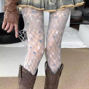 Star Patterned Pantyhose 20D Sheer Thin Blue And White Stars Four Seasons Wear - Product Image 2