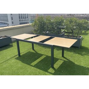 Mesa de comedor extensible de aluminio/hierro para exterior con mesa de cristal para jardín o terraza