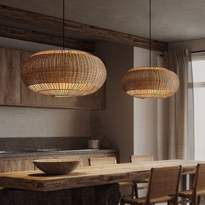 Rattan Chandelier Round Pendant <b>Light</b> 40 50 60 80cm Diameter E27 LED For <b>Dining</b> Room Living Room Bedroom Zen Style - Product Image 1