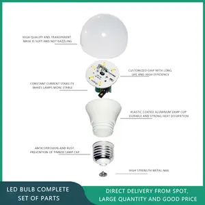 لمبة LED موفرة للطاقة, لمبة LED موفرة للطاقة بدون ستروب A60 لمبة مصباح SKD قطع غيار محرك قطع غيار لمبة PCB