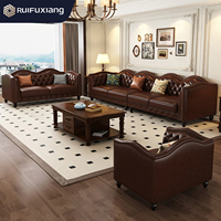 Ensemble de canapés en cuir véritable de style américain de luxe, combinaison de meubles de salon, meubles pour hôtel et bureau