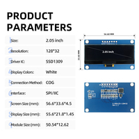 Módulo de Pantalla PMOLED de 2.05 Pulgadas, Resolución 128*32, Pantalla Blanca, Controlador SSD1309, Módulo de 7 Pines, Compatible con Interfaz SPI/I2C