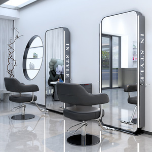 Miroir de salon de coiffure professionnel sur pied avec éclairage LED, double face, en acier inoxydable - Product Image 5