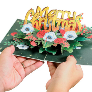 Merry Christmas 3D Pop-Up Handmade <b>Gloss</b> Varnished <b>Paper</b> Greeting Card with Floral Design for Holiday Celebration - Product Image 5