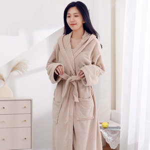 ชูฮุยเสื้อคลุมอาบน้ำมีฮู้ดผู้หญิงแขนยาวไมโครไฟเบอร์ฤดูหนาวอบอุ่นดูดซับได้เสื้อคลุมสวมใส่ได้สไตล์คู่รัก - Product Image 4