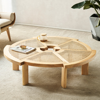 Table de rotin en bois de canne ronde de style japonais