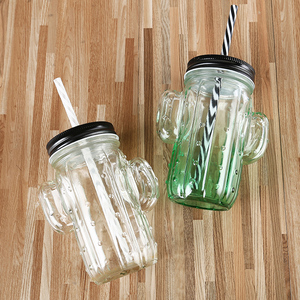 Sáng Tạo Cây Xương Rồng Hình Gradient Màu Thủy Tinh Bia Cốc 450Ml Nước Trái Cây Sữa Uống Cup Với Xử Lý Và Rơm - Product Image 3