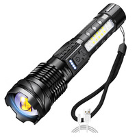 Senter LED Super Terang Terbaru, Dapat Diisi Ulang via USB, Warna Putih dengan Lampu Kerja COB Samping untuk Keadaan Darurat di Luar Ruangan