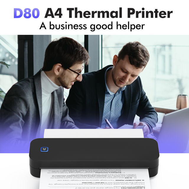 D80 Portable A4 Thermal Printer BT USB Wireless Inkless Printer for Office Study Construction Travel Tattoo Tag Life 265x80x48mm