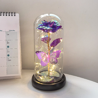 Noël Saint Valentin Cadeau Led Lumière Coloré Artificielle Galaxy Rose Fleurs Avec Papillon Pour La Célébration De Fête De Mariage