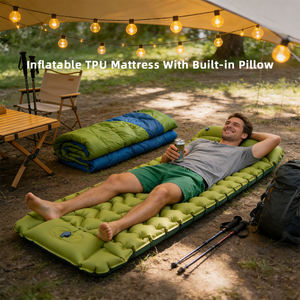 防水寝袋マット TPU素材 エア注入式 携帯用 簡単折りたたみ アウトドア キャンプパッド 枕付き エアベッド - Product Image 2
