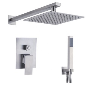 Hete Aanbieding Wandgemonteerde Ingebouwde Badkamer Regendouche Set Geborsteld Nikkel Warm Koud Waterval Douchesysteem voor Hotels - Product Image 1