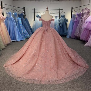 ชุดราตรีงาน Quinceanera สีชมพูโรส รุ่น Dy6995 ผ้าชีฟองประดับเลื่อมลายดาวระยิบระยับ แต่งลูกไม้หวานๆ ทรงกระโปรงบานเต็มตัว - Product Image 4