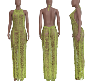 STOCK 12 colores moda Sexy Halter perspectiva mujeres playa vestido Club <span class=keywords><strong>ropa</strong></span> Crochet largo cubrir Ups - Product Image 6