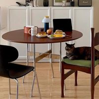 Table à manger ronde avec plateau en bois et pieds en acier, style chinois moderne, mobile, extensible, compacte pour les petits espaces