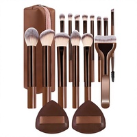 Set Kuas Makeup Wajah 17 Buah, Bulu Nilon, Gagang Plastik, Termasuk Aplikator Foundation, Bedak Tabur, dan Krim Mata