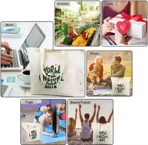 Tote Bag in cotone lavabile con grandi Zip e Logo personalizzato per il mondo dello <span class=keywords><strong>Shopping</strong></span> della scuola di spiaggia con libri di animali - Product Image 5