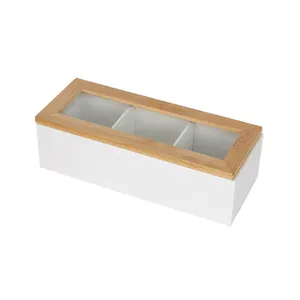 Organizador de pecho de té de bambú de estilo náutico Compartimentos ajustables para joyería de té Artículos pequeños Caja de madera natural