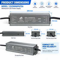 Driver LED étanche IP67 12V 300W 25A, boîtier en aluminium, transformateur LED CE ROHS 198-242V pour éclairage extérieur à LED