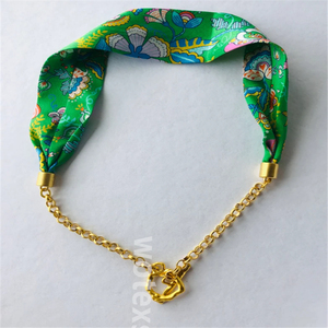 Nhà Máy Giá Boho Vòng Cổ Màu Xanh Lá Cây Và Đầy Màu Sắc Hoa In Lụa Tie Ribbon Phụ Nữ Kết Hợp Hạt Đậu Vòng Cổ - Product Image 1