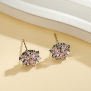 New Women's Classic White Pink Cubic Geometric Pattern Stud Earrings Full <b>Simulate</b> <b>Diamond</b> Flower Design Zircon for Party - Product Image 2