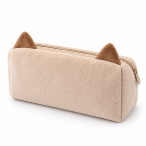 Cute Portable <b>Makeup</b> Tool Organizer Triangle Ear Plush Pouch Zipper Elastic Brush Slots Oat Caramel Wash <b>Bag</b> Custom Logo Gift - Product Image 3