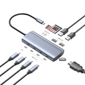 La station d'accueil HDMI USB C 9 en 1 comprend une charge de 100W PD 10Gbps Type c 3.2 TF SD 5Gbps USB A3.0 adaptateur multifonctionnel pour ordinateur portable