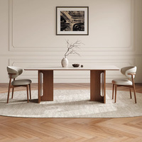 Table à manger rectangulaire en bois massif style français mi-siècle Wabi-sabi, modèle 2026, couleur noyer, avec chaises