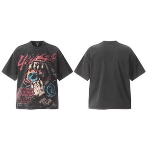 เสื้อยืดแขนสั้นโอเวอร์ไซส์ลายพิมพ์เต็มตัวสไตล์วินเทจ HELLSTA Hell Star ลายหน้ากาก แนวอเมริกัน ยูนิเซ็กส์ - Product Image 2