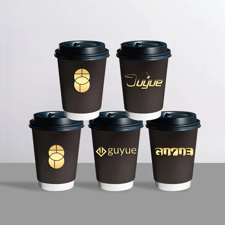 Vasos desechcustomized özelleştirilmiş 10oz 16oz biyobozunur kahve siyah sıcak soğuk içecekler tek kullanımlık fiyat kağıt bardak ile Logo