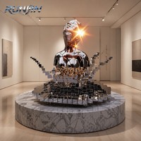 Sculpture de buste en miroir à facettes en acier inoxydable, style moderne, pour intérieur, tête géométrique, pour galerie, fabrication sur mesure