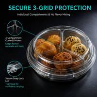 Conteneur rond en PET transparent à 3 sections, emballage alimentaire jetable de qualité alimentaire pour desserts, fruits et collations assortis