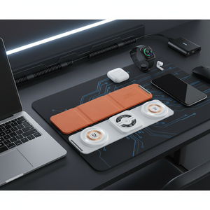 <span class=keywords><strong>Cargador</strong></span> inalámbrico magnético 3 en 1 plegable de cuero PU Delgado Carga rápida transparente para teléfonos móviles - Product Image 3