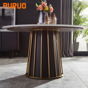 Nouvelle conception de <span class=keywords><strong>table</strong></span> à manger ronde <span class=keywords><strong>avec</strong></span> <span class=keywords><strong>plateau</strong></span> en marbre rotatif, style moderne pour salle à manger, cuisine, extérieur, hôtel - Product Image 4