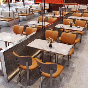 Xzy thép không gỉ Booth Orange & White da sofa và Rock tấm bàn ăn tùy chỉnh-thực hiện cà phê cửa hàng Bàn và ghế Bộ - Product Image 1